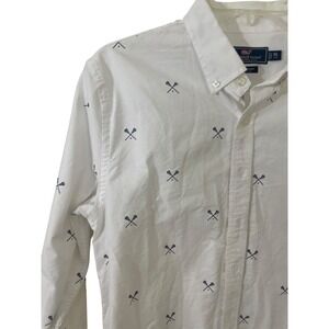 Vineyard Vines Boys XL Lacrosse Stick Print Whale Shirt White Button DownCotton